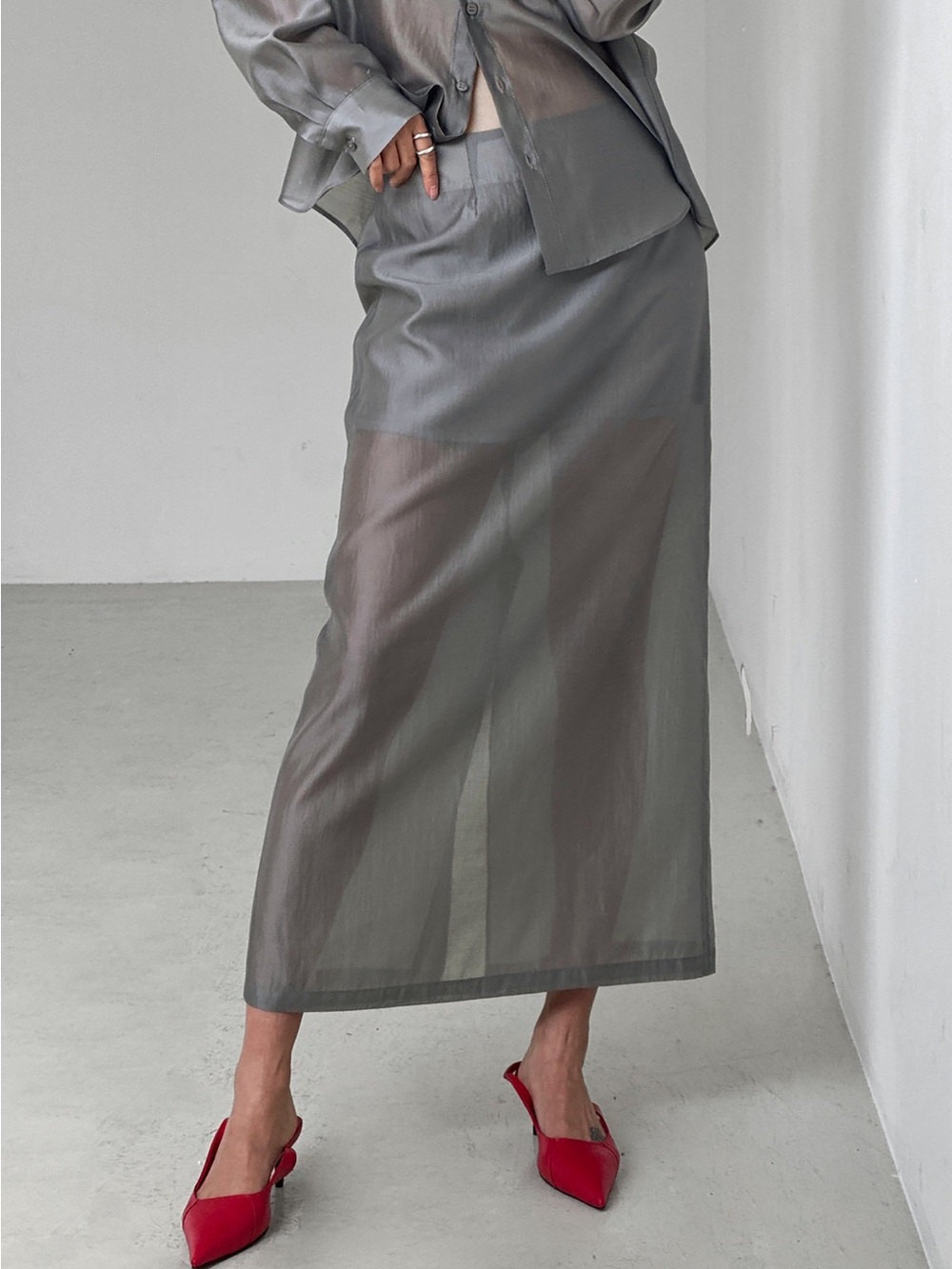 Frankie Shop Sheer Maxi Skirt in Gray